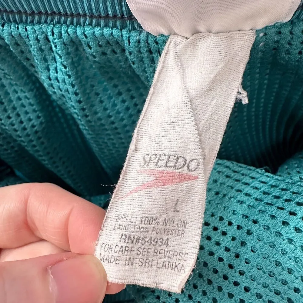 Vintage Speedo‎ Shorts Mens L Green Nylon Swim Pockets Drawstring Waist